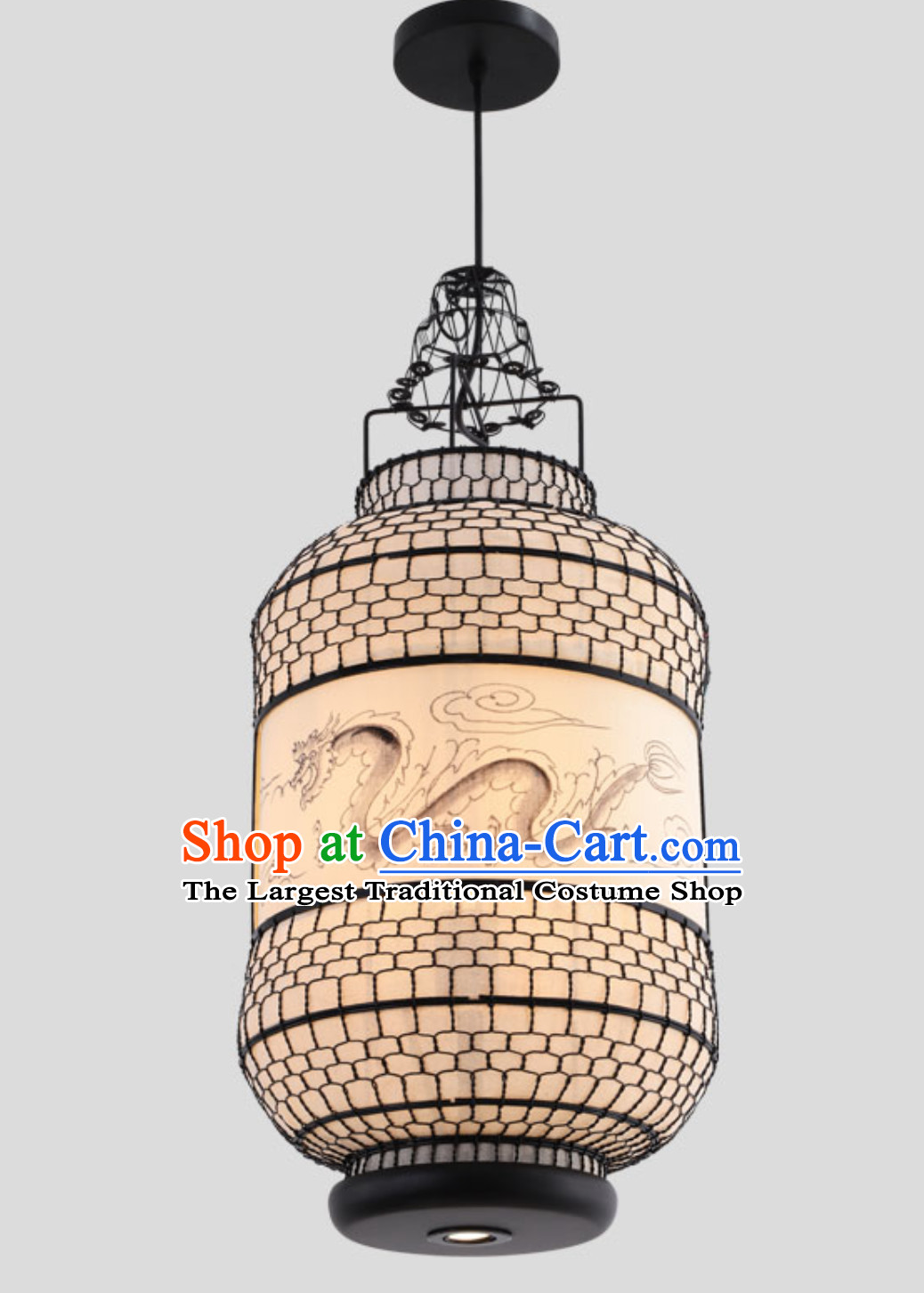 Free Worldwide Delivery Tube Shape Traditional White Chinese Classical Dragon Handmade Iron Mesh Lantern Palace Lanterns