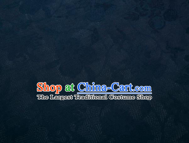 Chinese Classical Peony Pattern Design Navy Mulberry Silk Fabric Asian Traditional Cheongsam Silk Material