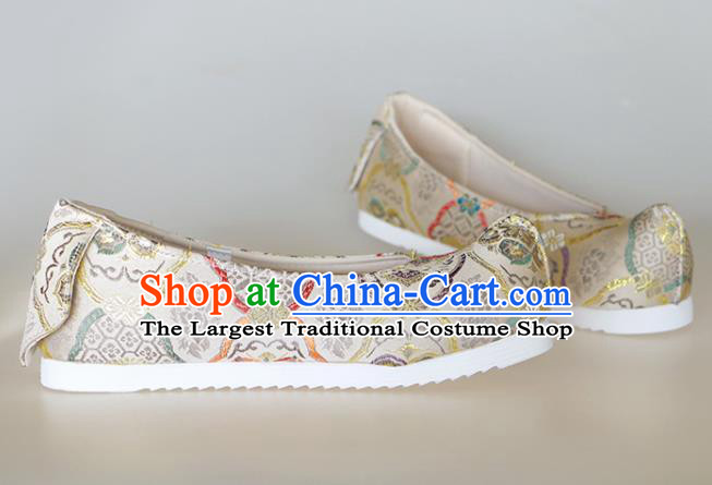 Chinese Traditional Beige Brocade Shoes Opera Shoes Hanfu Shoes Wedding Shoes for Women