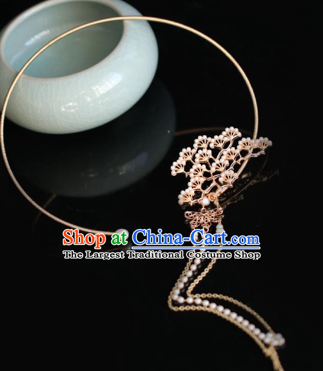 Chinese Traditional Ming Dynasty Precious Stones Pine Necklace Handmade Ancient Princess Necklet Accessories for Women