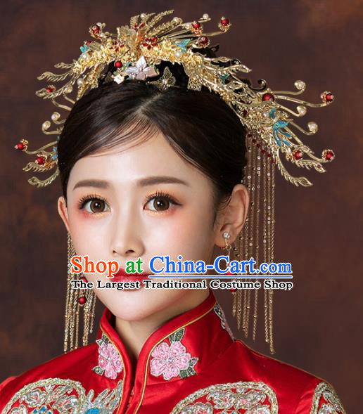 Chinese Traditional Wedding Hair Accessories Hairpins Handmade Bride Phoenix Coronet for Women