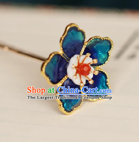 Chinese Handmade Ming Dynasty Princess Blue Plum Hairpins Ancient Hanfu Hair Accessories for Women