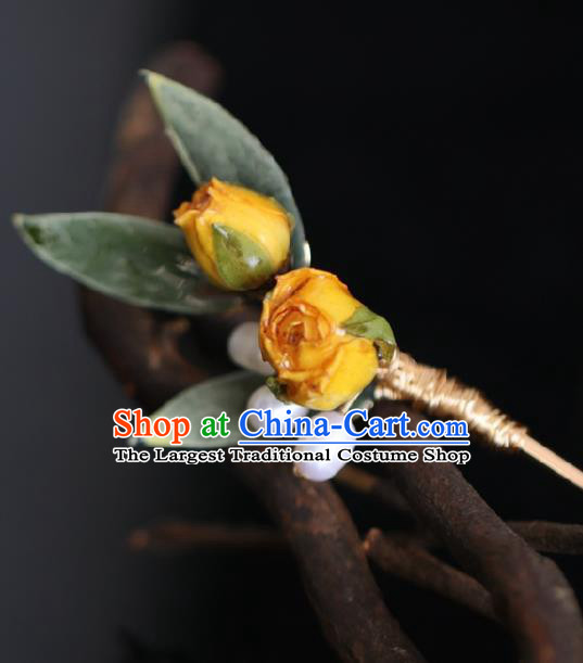 Chinese Handmade Ming Dynasty Princess Yellow Flowers Hairpins Ancient Hanfu Hair Accessories for Women