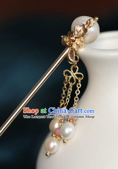 Chinese Handmade Ming Dynasty Princess Pearl Tassel Hairpins Ancient Hanfu Hair Accessories for Women