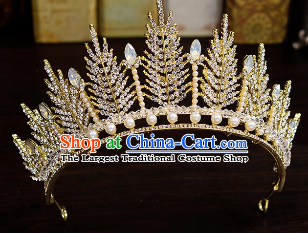 Top Handmade Bride Pearls Crystal Royal Crown Wedding Hair Accessories for Women