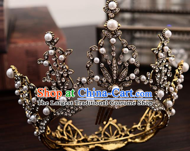 Top Handmade Baroque Princess Round Royal Crown Wedding Bride Hair Accessories for Women