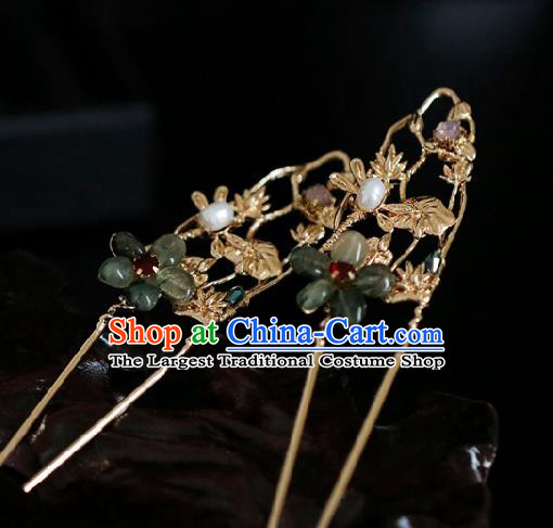 Chinese Handmade Ming Dynasty Princess Jade Plum Hairpins Ancient Hanfu Hair Accessories for Women