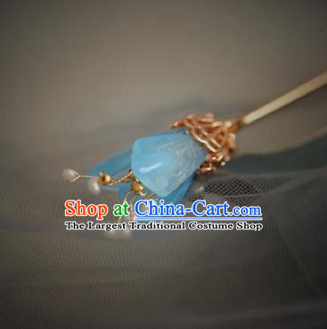 Chinese Handmade Ming Dynasty Princess Blue Mangnolia Hairpins Ancient Hanfu Hair Accessories for Women