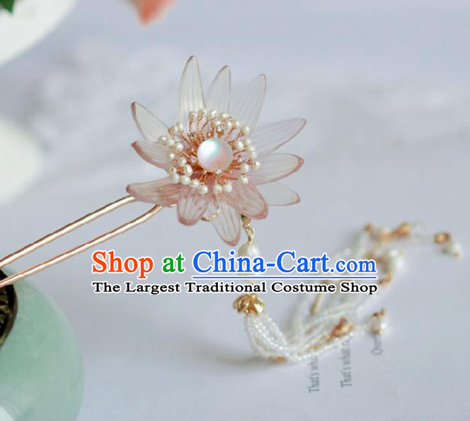 Chinese Handmade Tang Dynasty Princess Pink Lotus Hairpins Ancient Hanfu Hair Accessories for Women