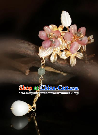 Chinese Handmade Tang Dynasty Princess Pink Stone Peach Blossom Hairpins Ancient Hanfu Hair Accessories for Women