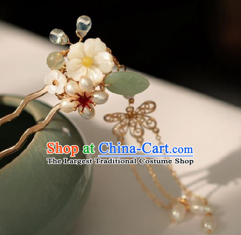 Chinese Handmade Tang Dynasty Princess Pearls Plum Blossom Hairpins Ancient Hanfu Hair Accessories for Women