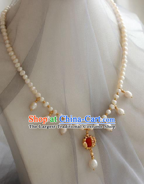 Chinese Traditional Ming Dynasty Pearls Necklace Handmade Ancient Princess Jewelry Accessories for Women