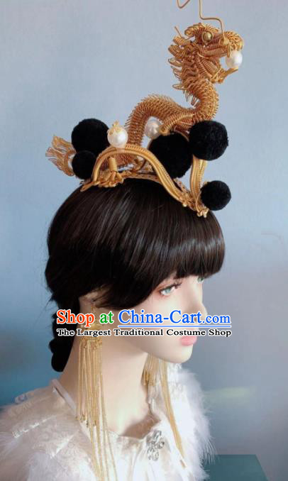 Chinese Handmade Classical Golden Dragon Hair Crown Ancient Hanfu Hair Accessories for Women