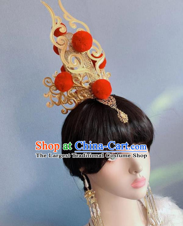 Chinese Handmade Classical Golden Hair Crown Ancient Empress Hanfu Hair Accessories for Women