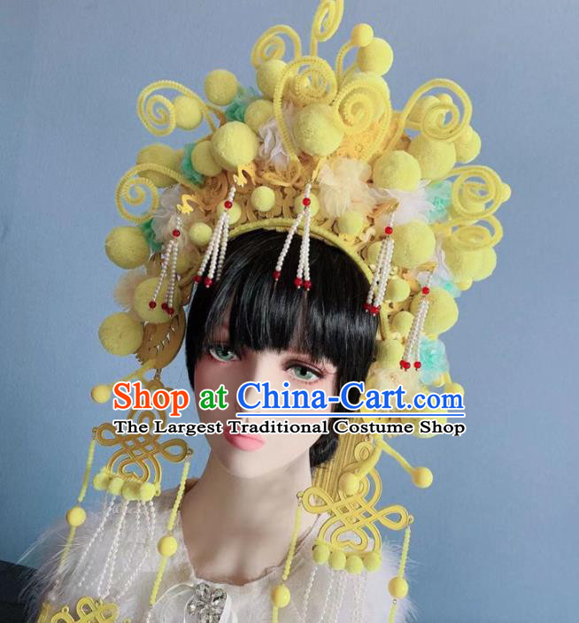 Chinese Handmade Classical Yellow Phoenix Coronet Hat Ancient Empress Hanfu Hair Accessories for Women