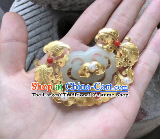 Chinese Traditional Hanfu Tang Dynasty Court Golden Jade Hairpins Handmade Ancient Royal Princess Hair Accessories for Women