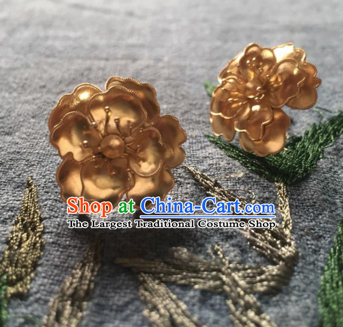 Chinese Traditional Hanfu Tang Dynasty Court Golden Flower Hairpins Handmade Ancient Royal Princess Hair Accessories for Women