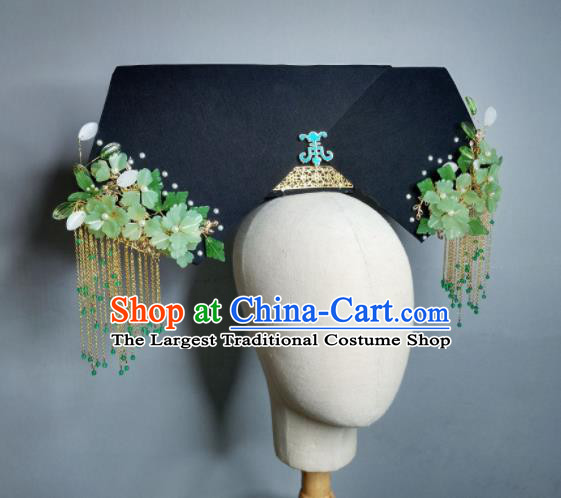 Chinese Handmade Qing Dynasty Manchu Imperial Consort Green Flower Hairpins Hat Ancient Empress Hair Accessories for Women