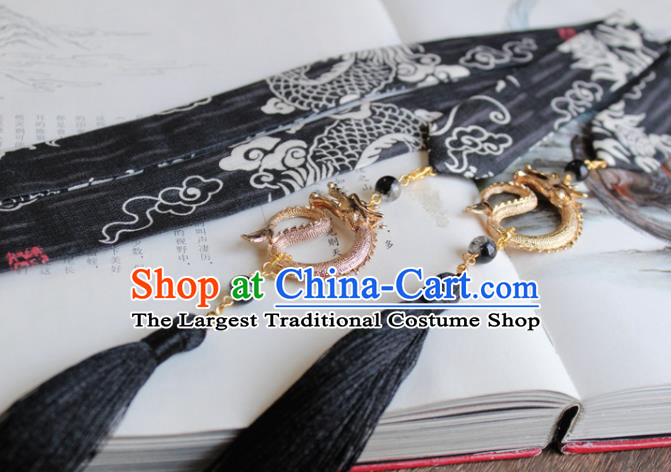 Chinese Traditional Hanfu Ming Dynasty Black Ribbon Dragon Headband Handmade Ancient Princess Hair Accessories for Women