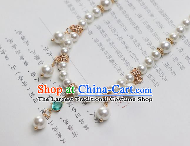 Chinese Traditional Hanfu Blue Crystal Necklace Handmade Ancient Princess Necklet Accessories for Women