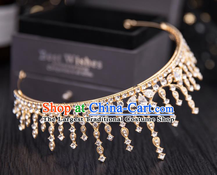 Top Handmade Wedding Bride Crystal Golden Royal Crown Baroque Princess Hair Accessories for Women