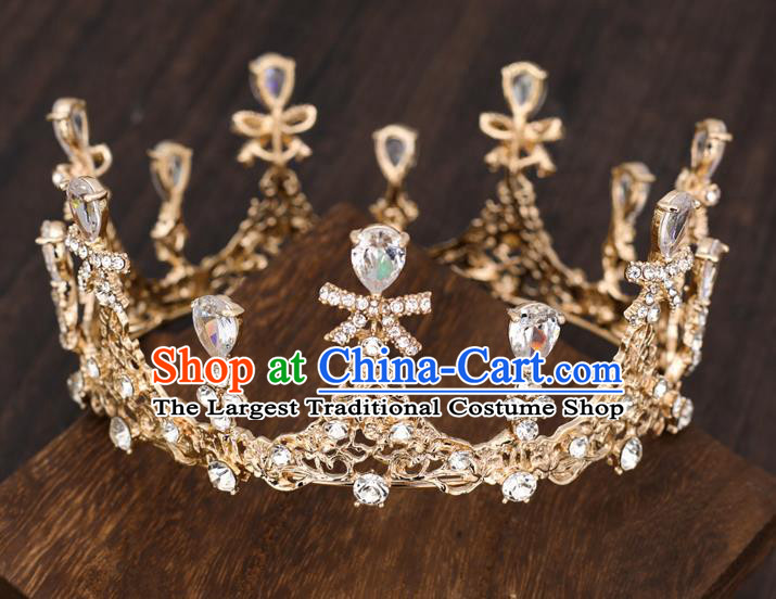 Top Handmade Wedding Bride Crystal Bowknot Golden Royal Crown Baroque Princess Hair Accessories for Women