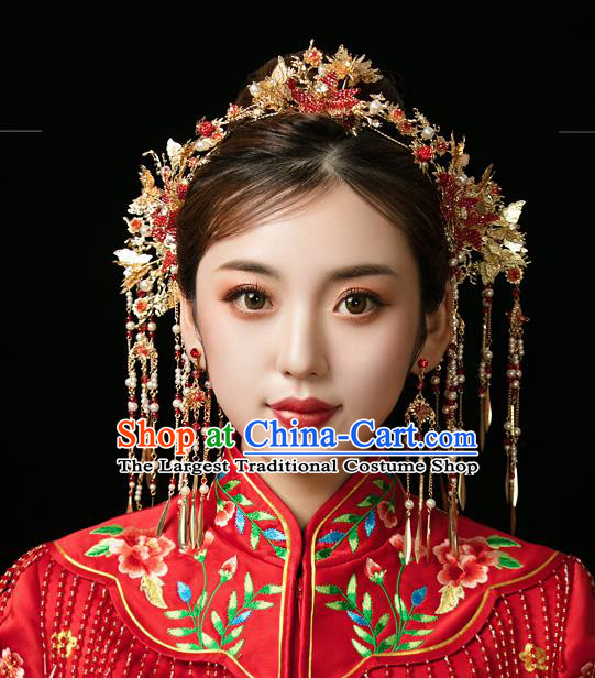 Traditional Chinese Wedding Red Star Hair Clasp Hairpins Handmade Ancient Bride Hair Accessories for Women