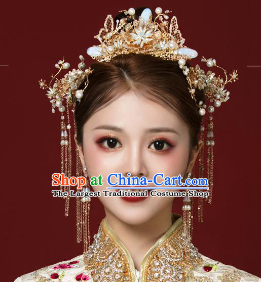 Traditional Chinese Handmade Hair Crown Chaplet Hairpins Ancient Bride Hair Accessories for Women