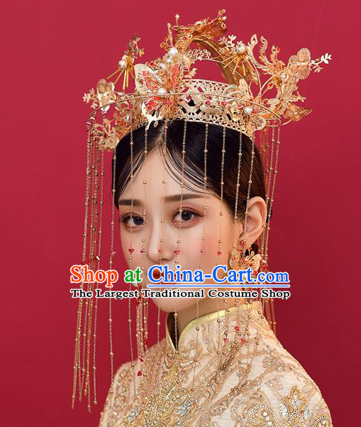 Traditional Chinese Handmade Phoenix Chaplet Hair Crown Hairpins Ancient Bride Hair Accessories for Women