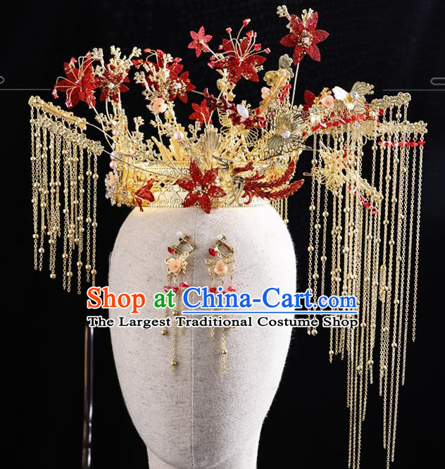 Traditional Chinese Handmade Golden Chaplet Hair Crown Hairpins Ancient Bride Hair Accessories for Women