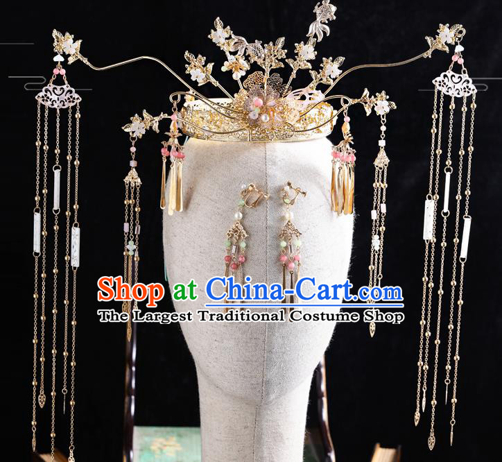 Traditional Handmade Chinese Tassel Shell Coronet Hairpins Ancient Bride Hair Accessories for Women