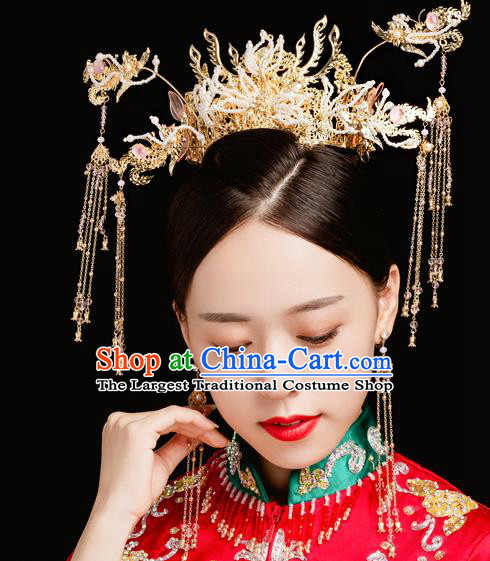 Traditional Handmade Chinese Wedding Beads Phoenix Hair Comb Hairpins Ancient Bride Hair Accessories for Women