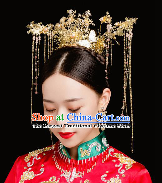 Traditional Handmade Chinese Wedding Butterfly Hair Crown Hairpins Ancient Bride Hair Accessories for Women