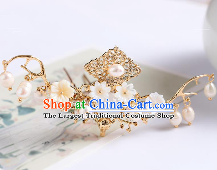 Chinese Traditional Wedding Hanfu Golden Hairpins Handmade Ancient Bride Hair Accessories for Women