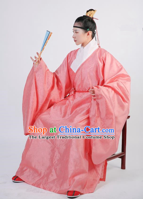 Traditional Chinese Hanfu Pink Robe Ancient Ming Dynasty Scholar Historical Costumes for Men