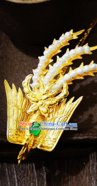 Chinese Traditional Qing Dynasty Golden Phoenix Hairpins Handmade Ancient Royal Empress Hair Accessories for Women