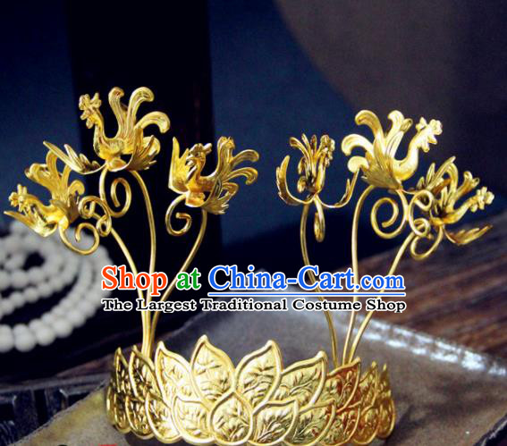 Chinese Traditional Tang Dynasty Princess Carving Phoenix Hair Crown Hairpins Handmade Ancient Royal Empress Hair Accessories for Women