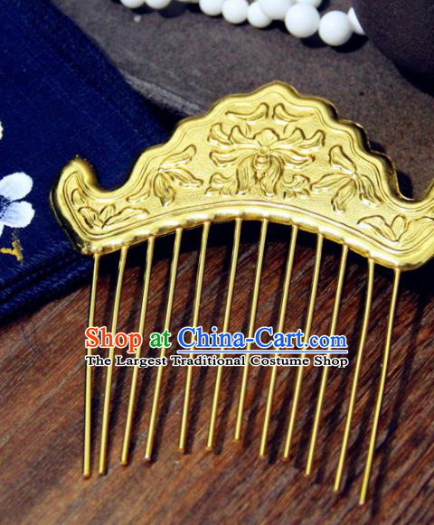 Chinese Traditional Tang Dynasty Princess Golden Hair Comb Hairpins Handmade Ancient Royal Empress Hair Accessories for Women