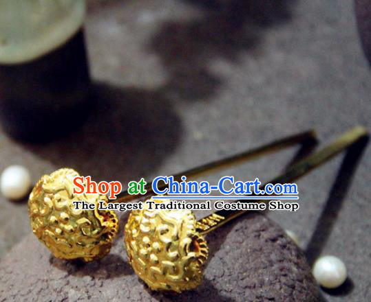 Chinese Traditional Tang Dynasty Golden Hairpins Handmade Ancient Royal Princess Hair Accessories for Women