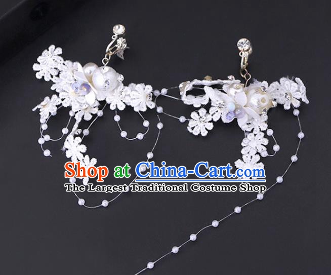 Chinese Traditional Handmade Wedding Lace Flowers Earrings Ancient Bride Ear Accessories for Women