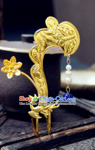 Chinese Traditional Tang Dynasty Princess Golden Phoenix Hairpin Handmade Ancient Royal Empress Hair Accessories for Women