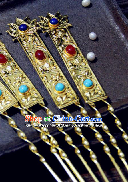 Chinese Traditional Tang Dynasty Princess Golden Lotus Hairpins Handmade Ancient Royal Empress Hair Accessories for Women