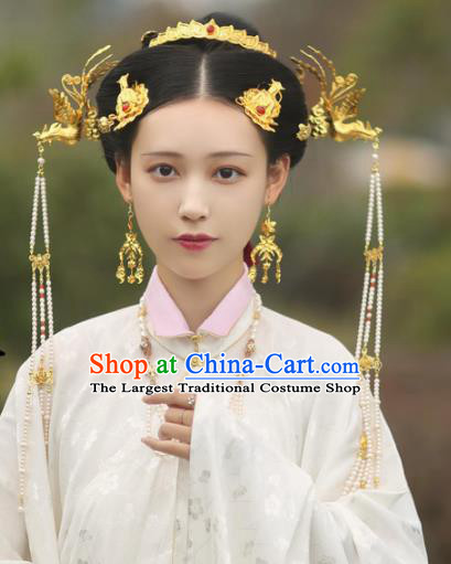 Traditional Chinese Ming Dynasty Princess Phoenix Tassel Step Shake Hairpins Handmade Ancient Queen Hair Accessories for Women