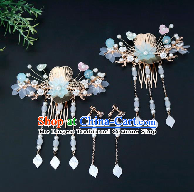 Traditional Chinese Hanfu Silk Hair Combs Handmade Ancient Princess Hair Accessories Complete Set for Women