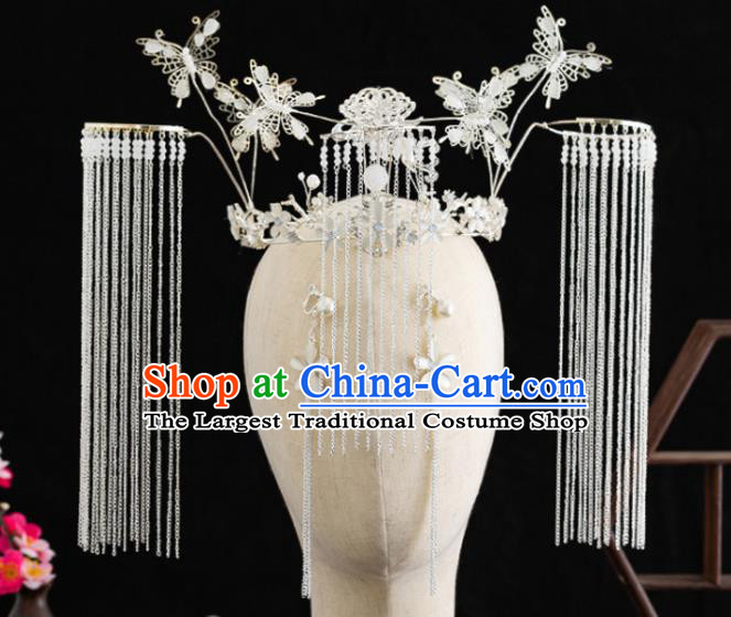 Traditional Chinese Hanfu Butterfly Tassel Phoenix Coronet Handmade Ancient Princess Hair Accessories for Women