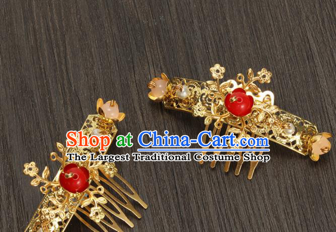 Traditional Chinese Hanfu Golden Hair Combs Handmade Ancient Princess Hair Accessories for Women