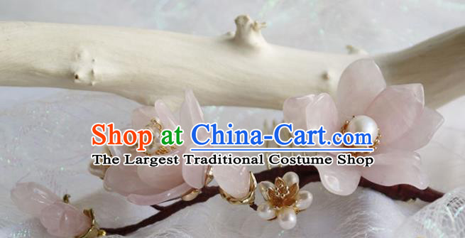 Traditional Chinese Hanfu Pink Magnolia Hair Comb Handmade Ancient Princess Hair Accessories for Women