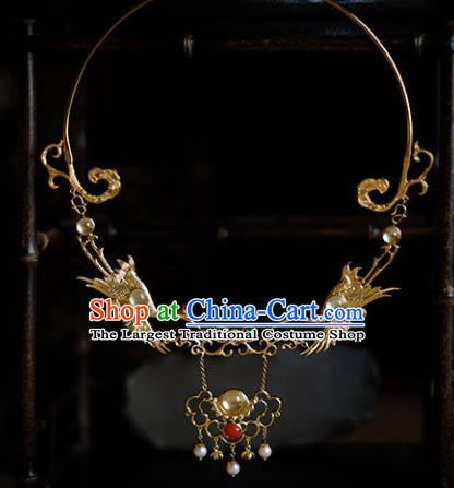 Traditional Chinese Hanfu Golden Crane Necklace Handmade Ancient Princess Necklet Accessories for Women