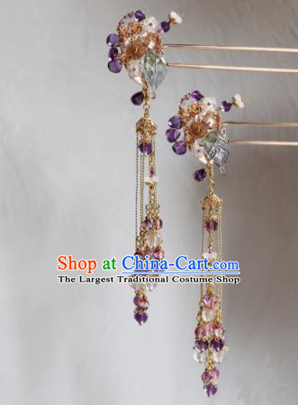 Traditional Chinese Ming Dynasty Princess Purple Tassel Hairpins Ancient Court Queen Hair Accessories for Women