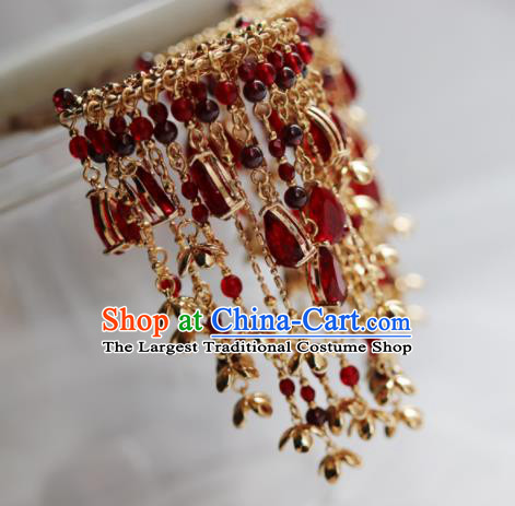 Traditional Chinese Ming Dynasty Princess Red Crystal Tassel Hairpins Ancient Court Queen Hair Accessories for Women